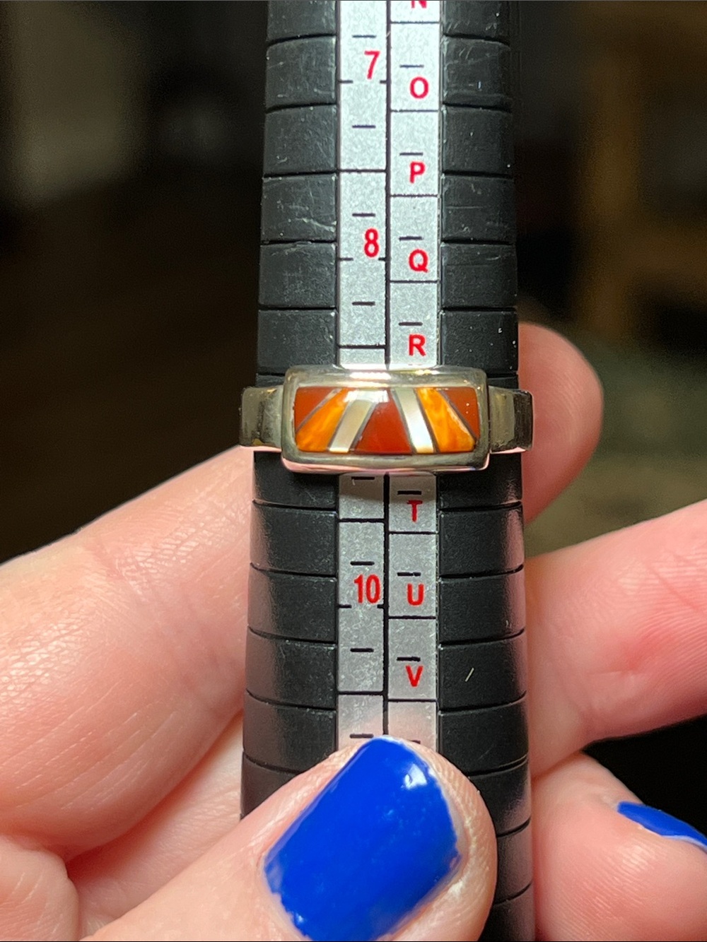 Sajen Mother of Pearl Carnelian Spiny Oyster Gemstone Inlay Sterling Silver Ring